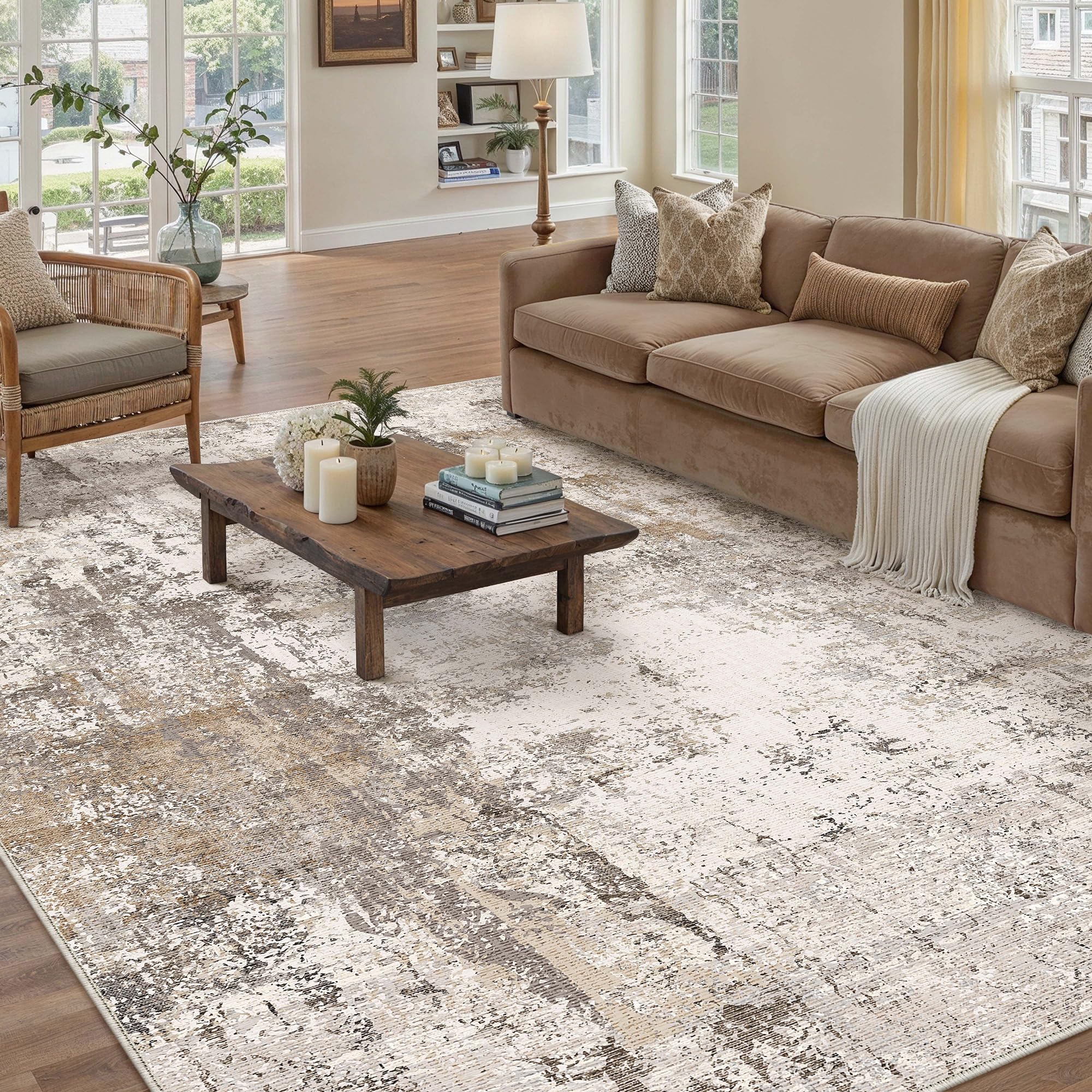 Amazon.com: WondRg 5x7 Washable Area Rug Brown Grey Abstract Non
